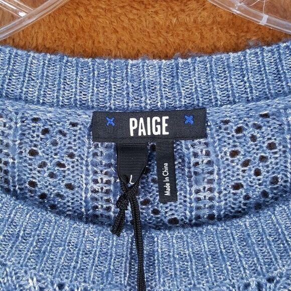 PAIGE Womens Sweater Large Blue Pullover Crew Loose Knit Puff Sleeve ATHENA - Picture 4 of 9